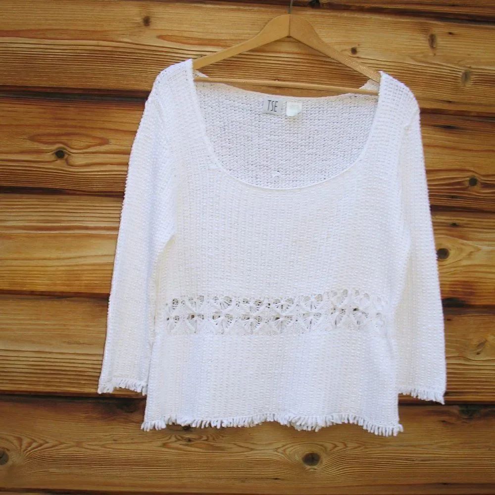 TSE Scoop Neck Cotton Pullover Sweater Knit Top
